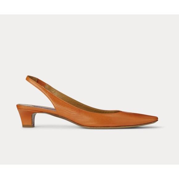 Ralph Lauren Purple Label Brown Leather Slingback Low Kitten Heel Pumps Kels 8.5 - Picture 1 of 10